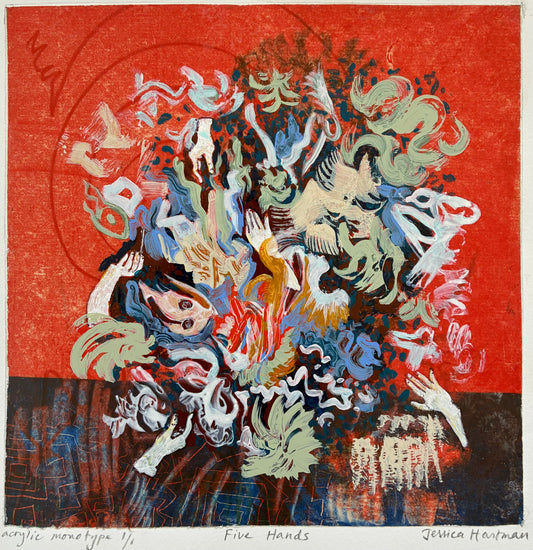 Five Hands, acrylic monotype - Jessica Hartman